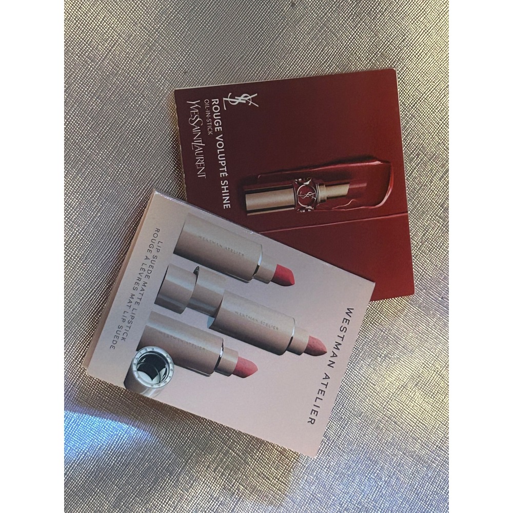 Lot of 2 YSL Rouge Volupte Shine & Westman Atelier Lip Suede Lipstick Samples